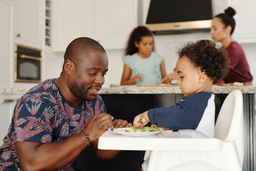 family discussing finances at the kitchen table