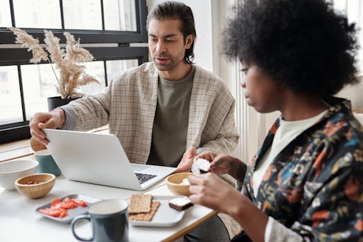 family discussing finances at a table