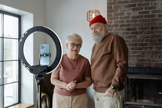 Retired couple smiling in their home