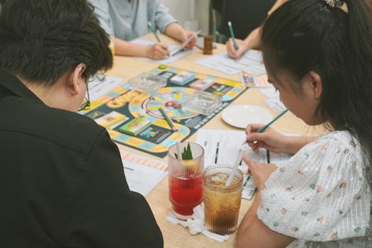 family discussing finances at a table