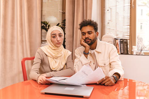 family reviewing mortgage documents